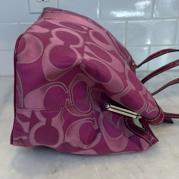 Coach Bag Purse Handbag Signature Stripe Kiss Lock Carryall Satchel Tote Bag - Picture 7 of 16